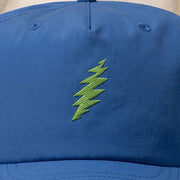 Close-up of the design on the Grateful Dead Embroidered Lime Bolt Surf Hat - Bright Royal