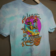 Side view of Enjoying The Ride tie-dye vintage t-shirt