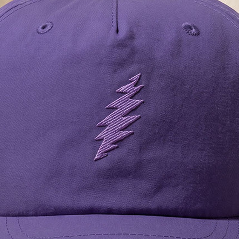 Close-up of the design on the Grateful Dead Embroidered Lavender Bolt Surf Hat - Violet