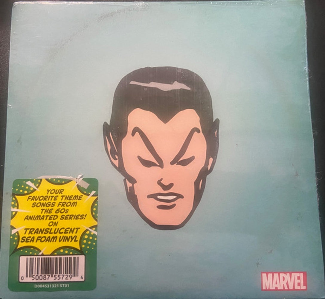 Front Cover: Marvel Chorus – Merry Marvel Marching Society (1966 Theme, Sub-Mariner Translucent Sea Foam 7" Single 7" Vinyl) Vinyl LP | Relix