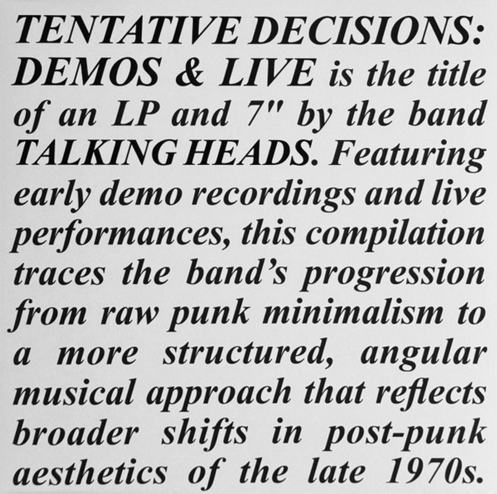 Front Cover: Talking Heads – Tentative Decisions: Demos & Live (RSD Black Friday 2025 LP Vinyl) Vinyl LP | Relix