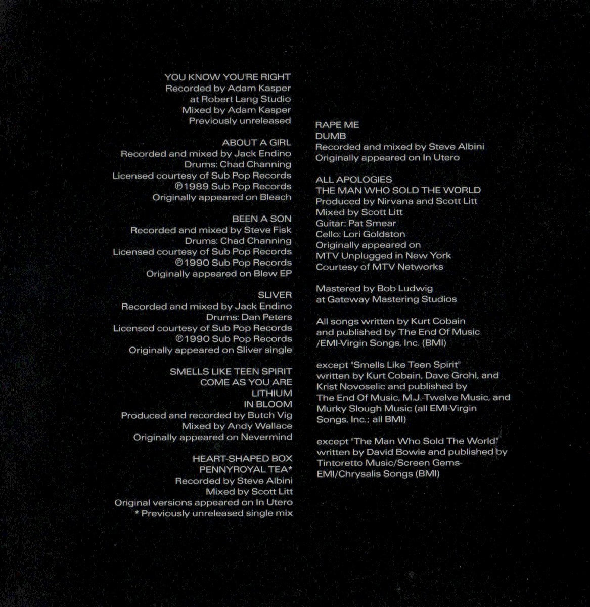 Gatefold 2: Nirvana – Nirvana CD | Relix