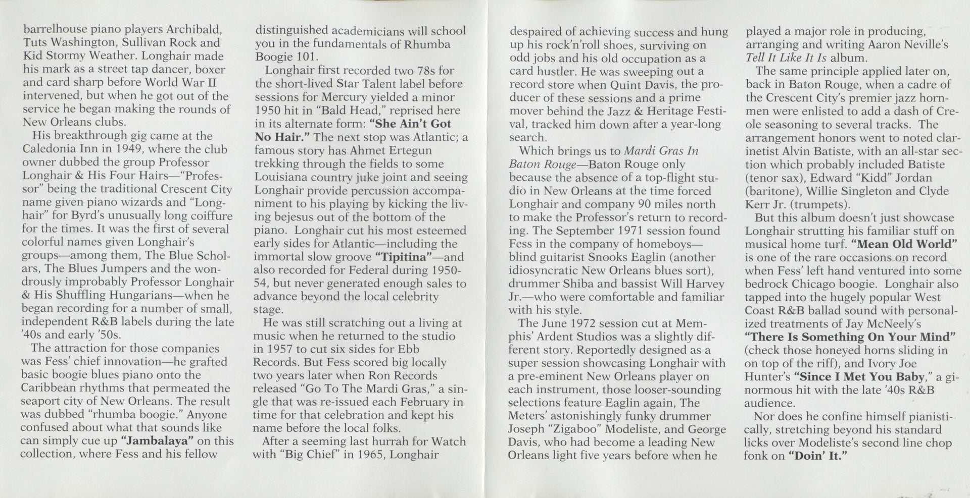 Gatefold 2: Professor Longhair – Mardi Gras in Baton Rouge CD | Relix