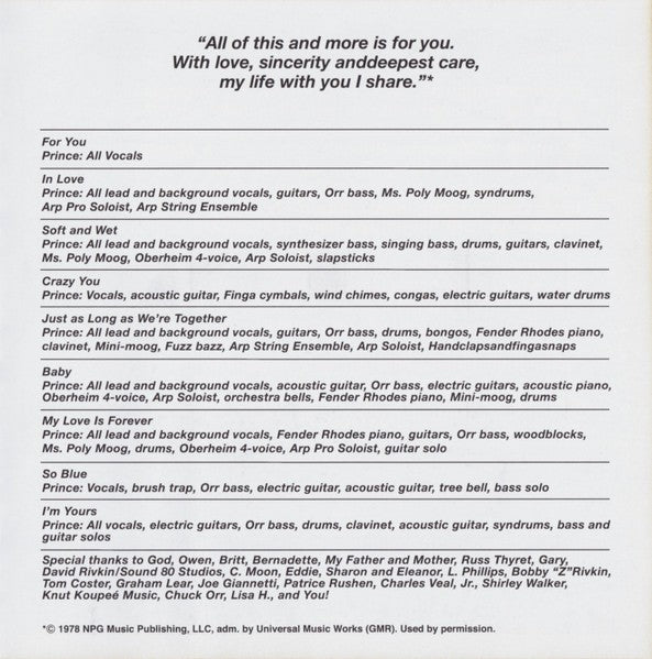Gatefold 3: Prince – For You CD | Relix