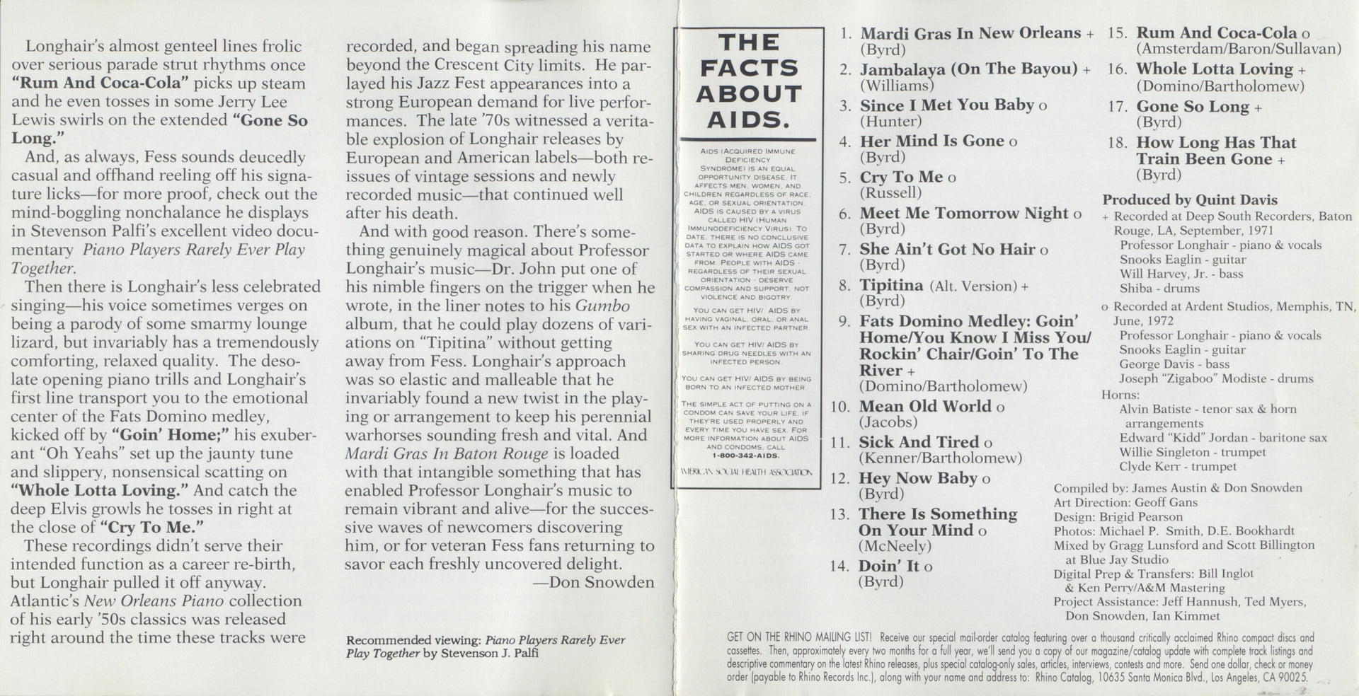 Gatefold 3: Professor Longhair – Mardi Gras in Baton Rouge CD | Relix