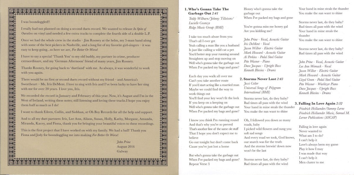 Gatefold 4: John Prine – For Better, Or Worse Vinyl LP | Relix