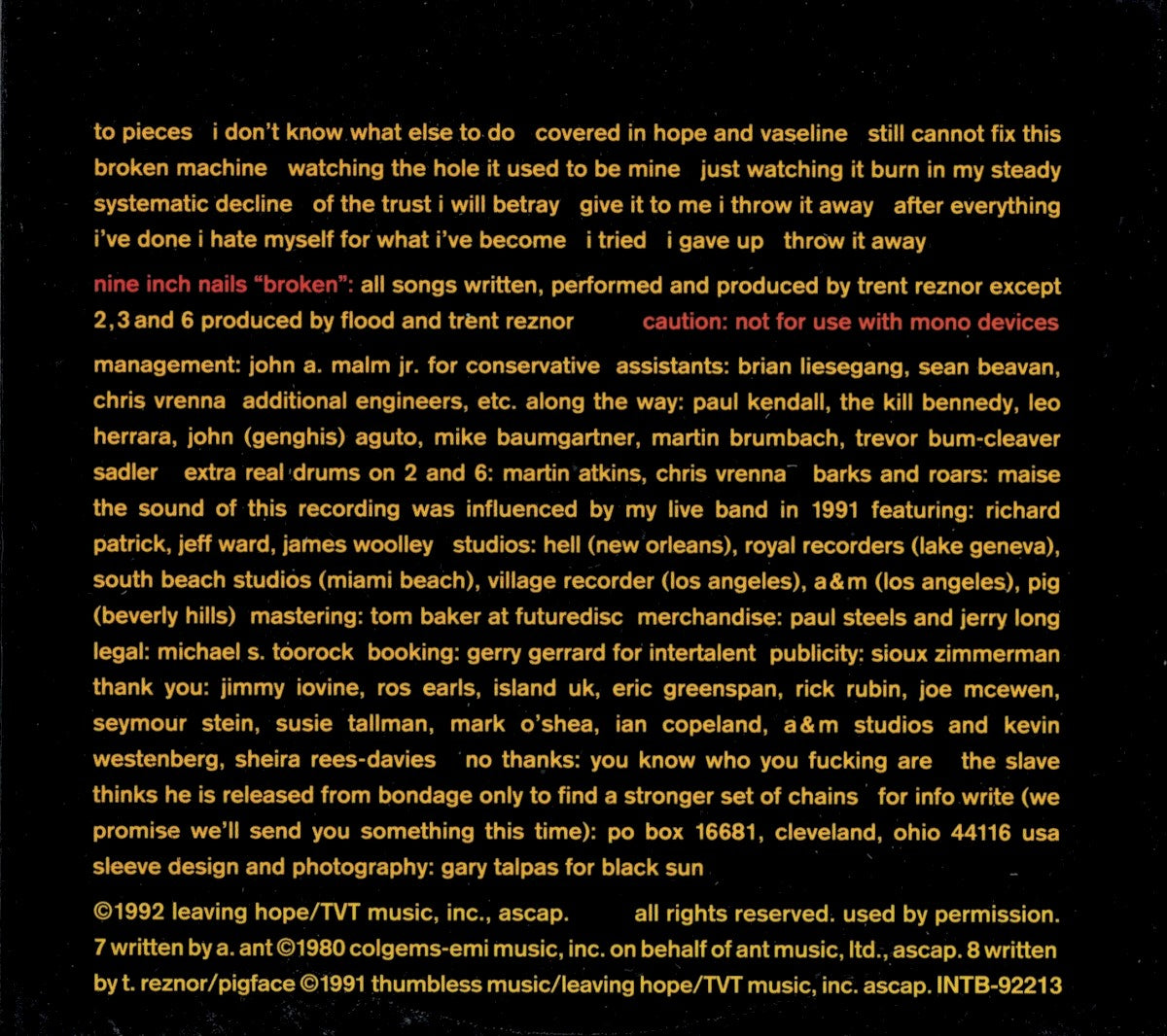 Gatefold 4: Nine Inch Nails – Broken (CD) CD | Relix