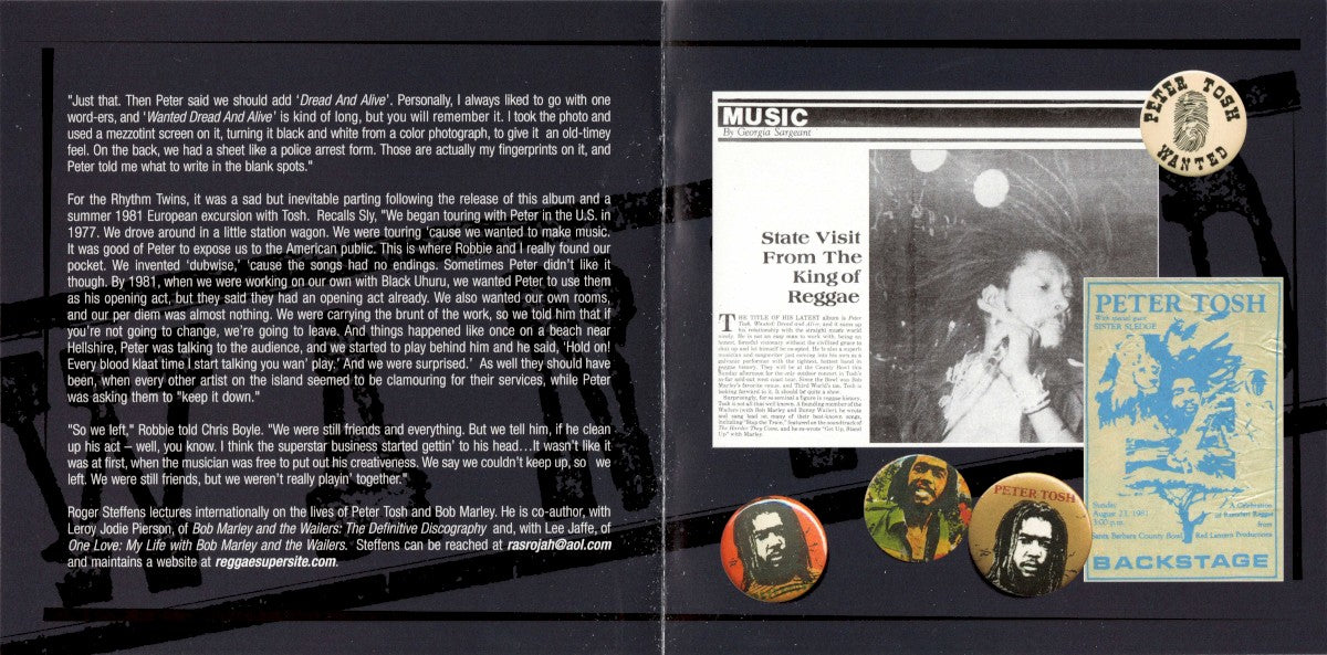 Gatefold 4: Peter Tosh – Wanted Dread And Alive Vinyl LP | Relix