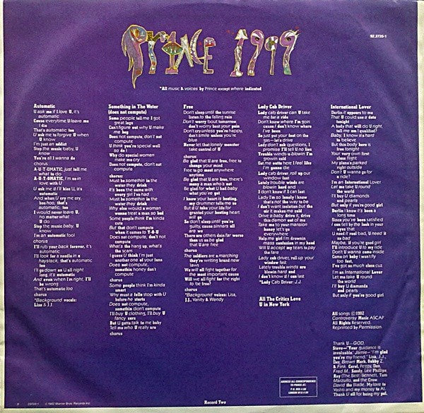 Gatefold 4: Prince – 1999 Vinyl LP | Relix