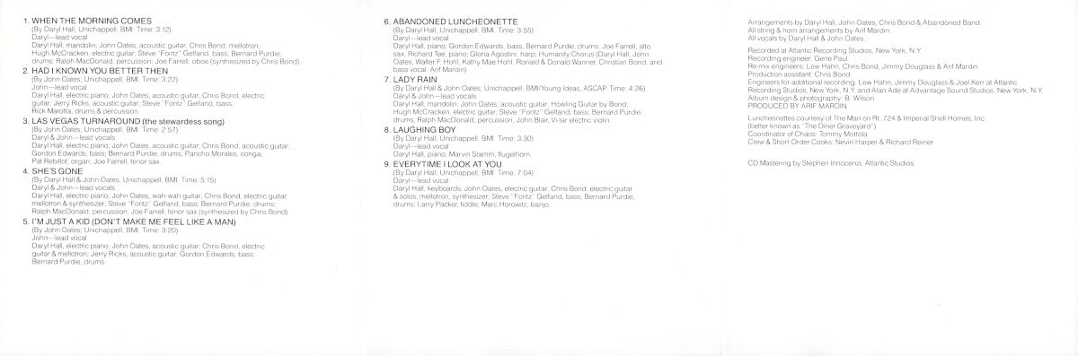 Gatefold 6: Daryl Hall & John Oates – Abandoned Luncheonette CD | Relix