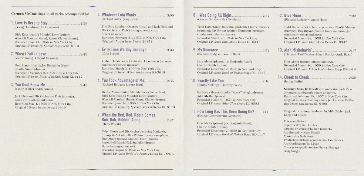 Gatefold: Carmen McRae – Great Women Of Song: Carmen Mcrae Vinyl LP | Relix