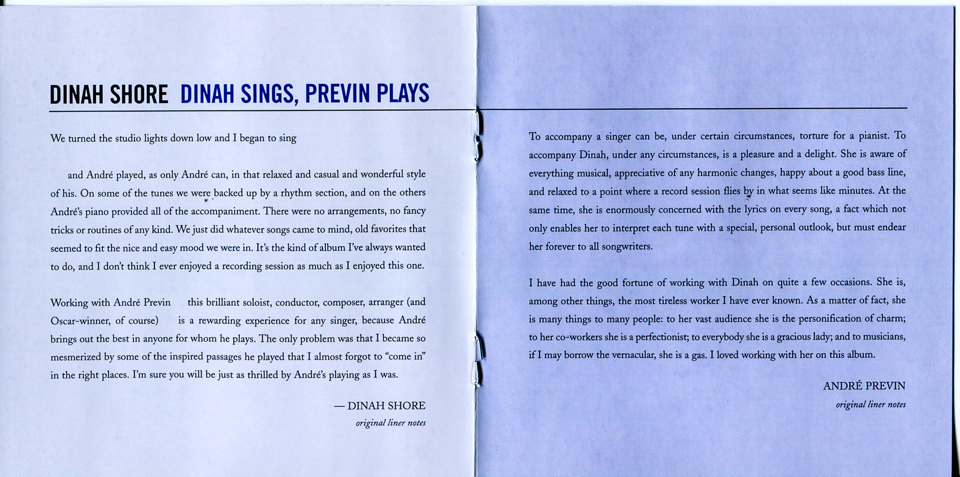 Gatefold: Dinah Shore – Dinah Sings Previn Plays CD | Relix
