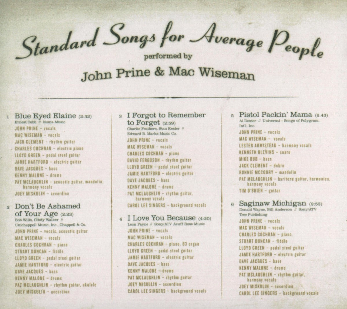 Gatefold: John Prine & Mac Wiseman – Standard Songs for Average People CD | Relix