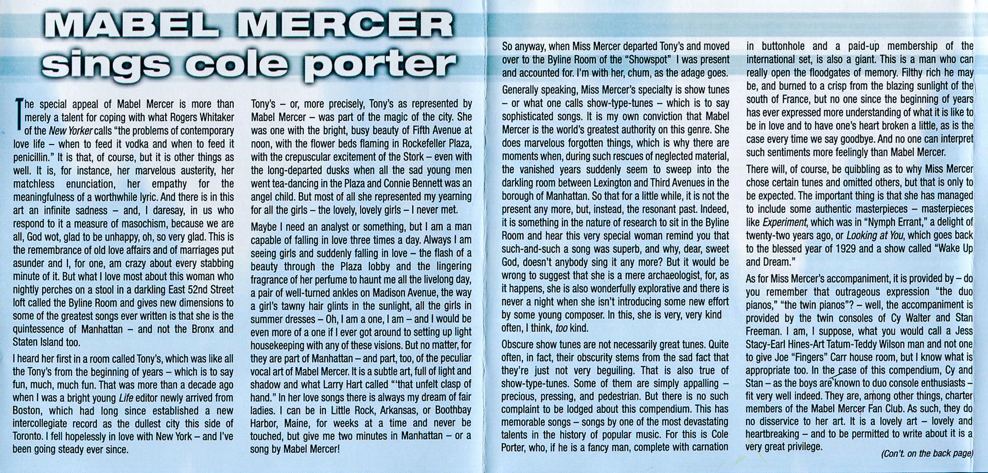 Gatefold: Mabel Mercer – Sings Cole Porter CD | Relix