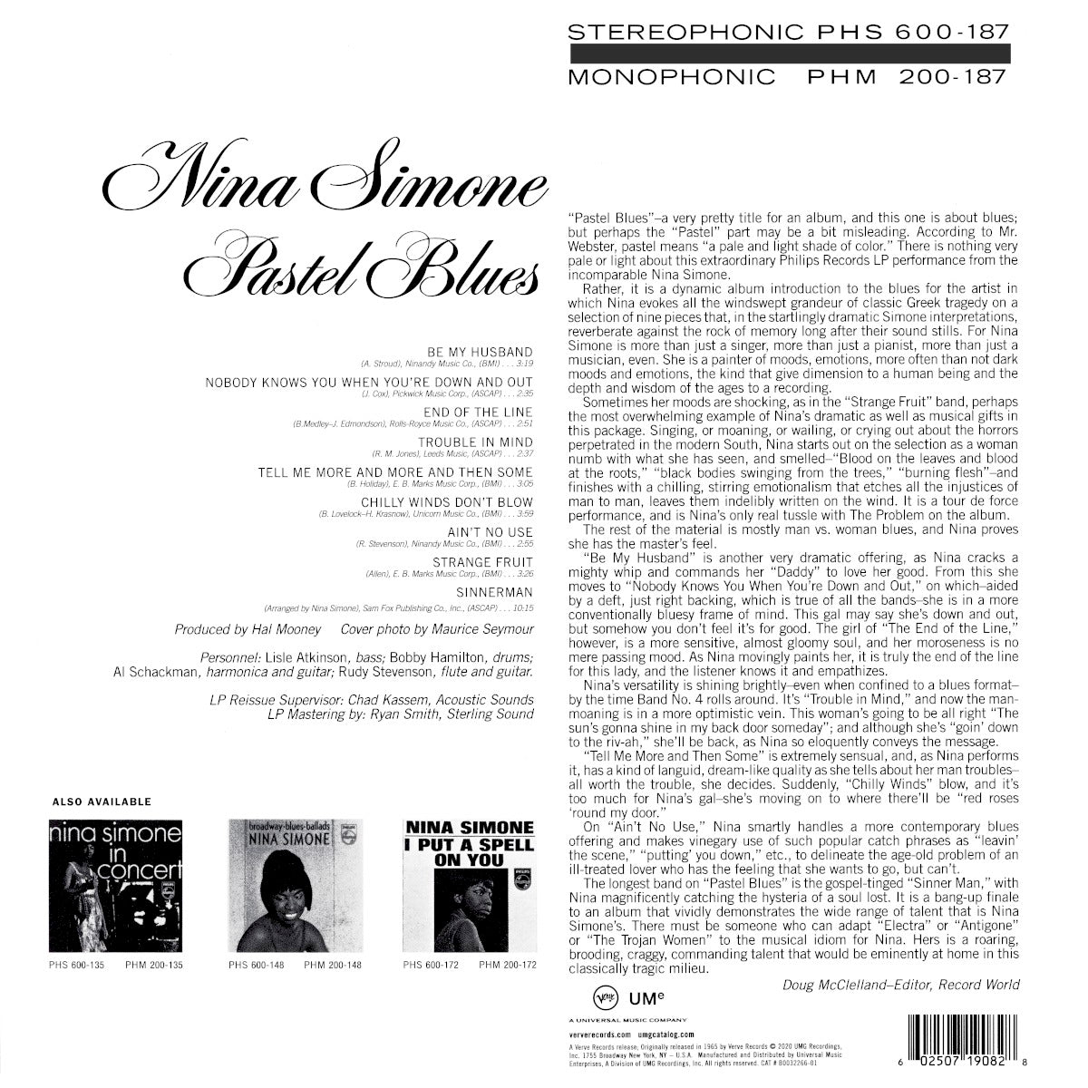 Gatefold: Nina Simone – Pastel Blues (Verve Acoustic Sounds Series LP Vinyl) Vinyl LP | Relix