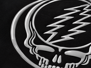 Close-up of the raised 3D Keyline Stealie design on the Black hoodie