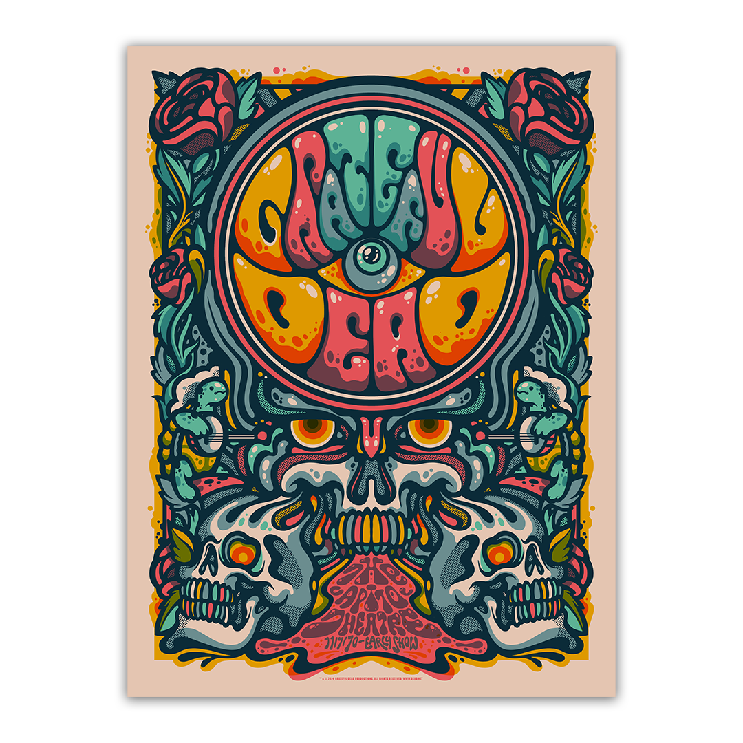 Grateful Dead 11/7/1970 main edition poster by Drew Millward featuring vibrant psychedelic artwork with colorful, detailed illustrations