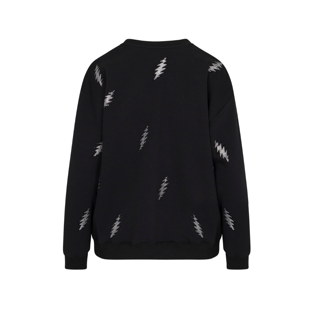 Back view of Grateful Dead 13-point bolt rhinestone sweatshirt in solid black