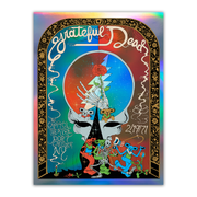 Close-up of vibrant illustrations and shimmering foil texture on Brian Blomerth’s Grateful Dead 2/19/1971 poster set