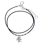 Grateful Dead Dancing Bear Sterling Silver Beads & Thin Leather Necklace