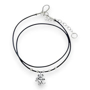 Grateful Dead Dancing Bear Sterling Silver Beads & Thin Leather Necklace - Back