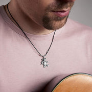 Grateful Dead Dancing Bear Sterling Silver Beads & Thin Leather Necklace