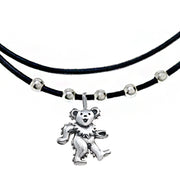 Grateful Dead Dancing Bear Sterling Silver Beads & Thin Leather Necklace