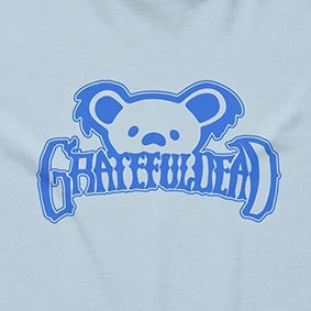 Close-up of the Bear Logotype print on a chambray t-shirt