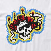 Close-up of the Chunky Bertha print on a white t-shirt