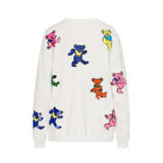 Back view of Grateful Dead Dancing Bears sequin relaxed sweatshirt in solid white