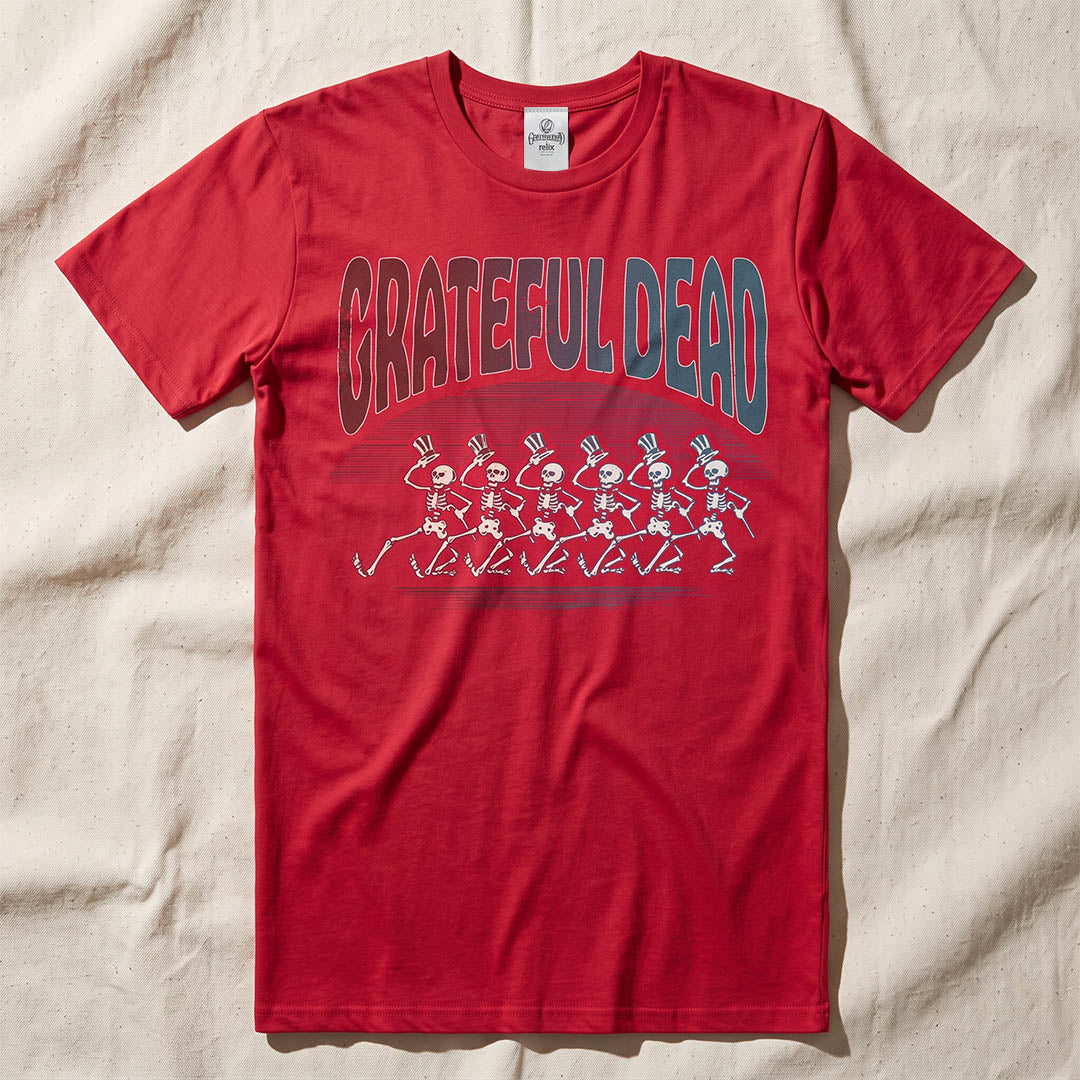 Grateful Dead Dancing Skeleton Chorus Line Tee - Red