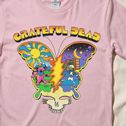 Close-up of the Day and Night Butterfly print on a blossom t-shirt