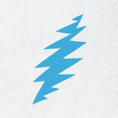 Close-up of the embroidered aqua bolt on a white bucket hat