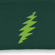 Close-up of the design on the Grateful Dead Embroidered Lime Bolt Cuffed Beanie - Forest Green
