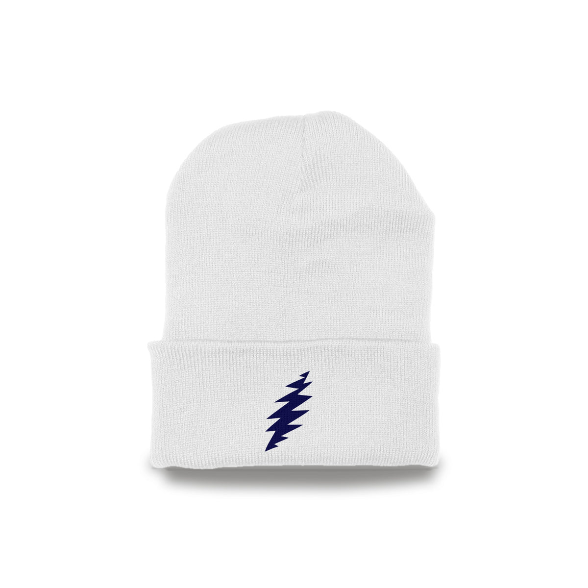 Grateful Dead Embroidered Navy Bolt Cuffed Beanie - White