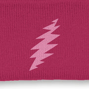 Close-up of the design on the Grateful Dead Embroidered Pink Bolt Cuffed Beanie - Fuchsia
