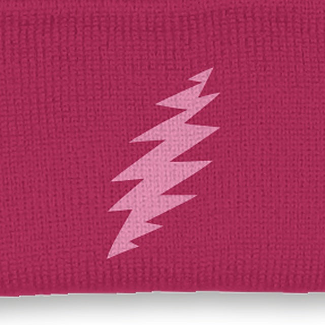 Close-up of the design on the Grateful Dead Embroidered Pink Bolt Cuffed Beanie - Fuchsia