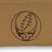 Close-up of the design on the Grateful Dead Embroidered Stealie Cuffed Beanie - Camel