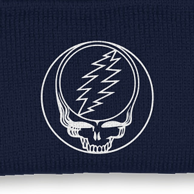 Close-up of the design on the Grateful Dead Embroidered Stealie Cuffed Beanie - Navy