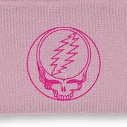 Close-up of the design on the Grateful Dead Embroidered Stealie Cuffed Beanie - Pink