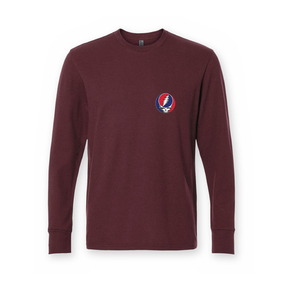 Grateful Dead Embroidered Patch Stealie Thermal Long Sleeve T-Shirt - Maroon