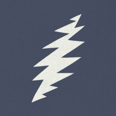 Close-up of the embroidered white bolt on a navy bucket hat