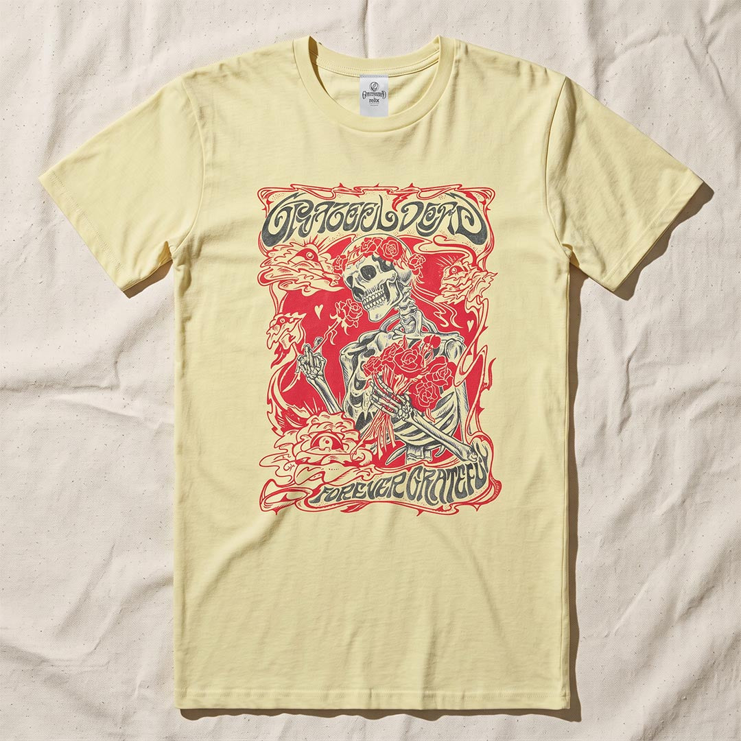 Forever Grateful T-Shirt in Neon Lemon — Officially licensed Grateful Dead T-Shirt from Relix