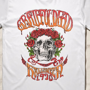 Close-up of the Halloween 1970 Stony Brook print on a white t-shirt