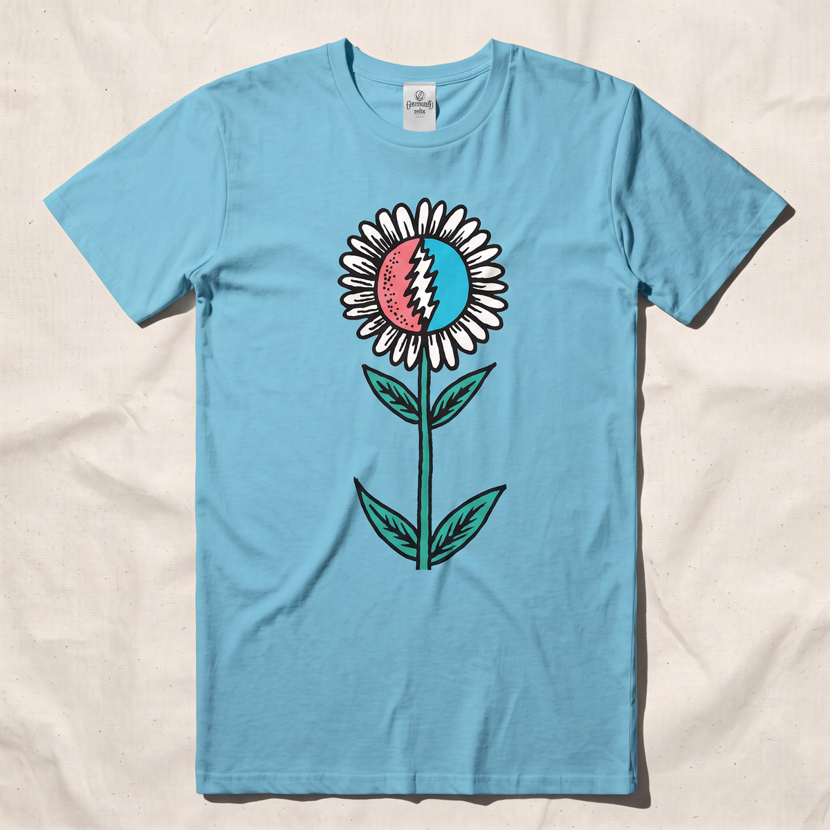 Grateful Dead Lightning Bolt Flower T-Shirt - Lagoon Blue
