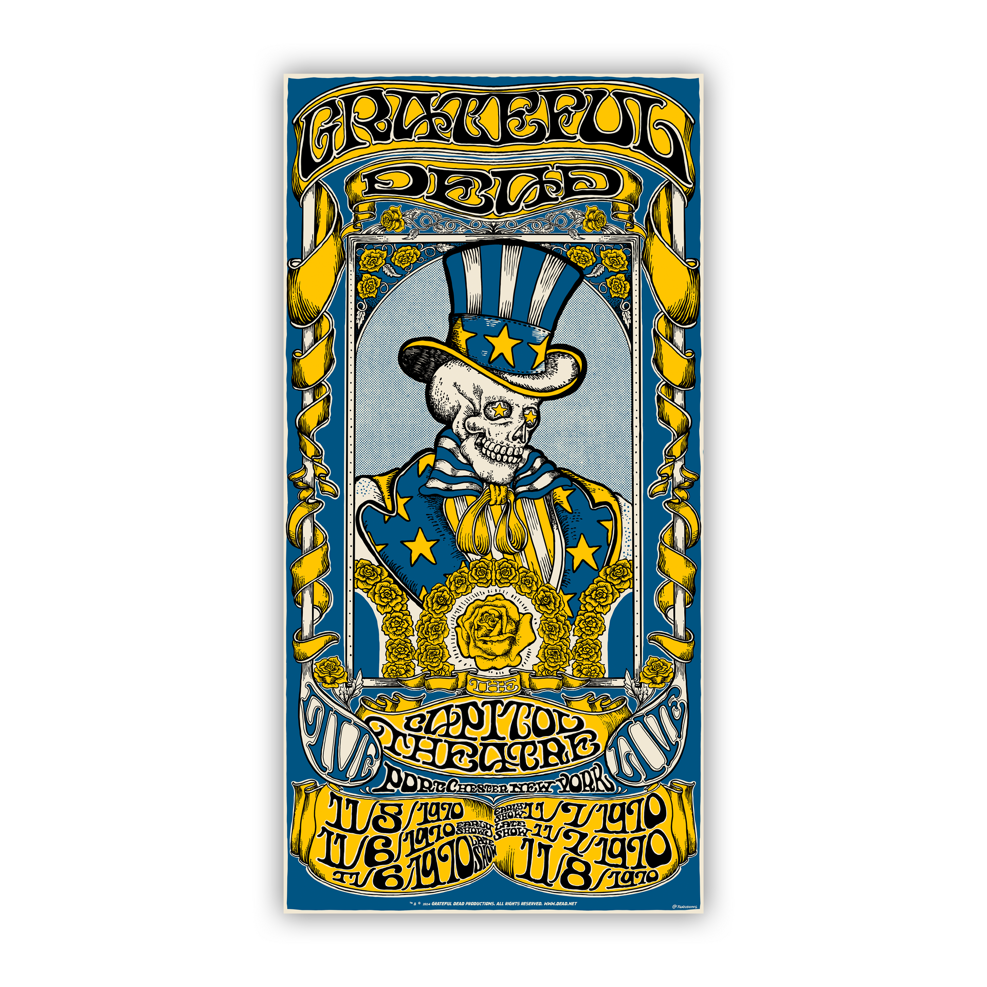 Grateful Dead November 1970 6 Show Run V1 poster by Taylor Rushing featuring vibrant psychedelic artwork with six concert dates