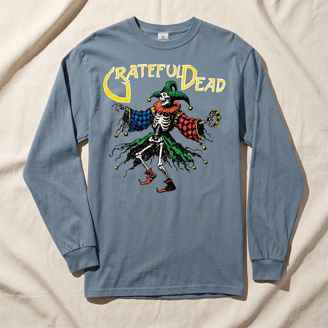 Rainbow Jester Long Sleeve T-Shirt in Ice Blue — Officially licensed Grateful Dead Long Sleeve T-Shirt from Relix