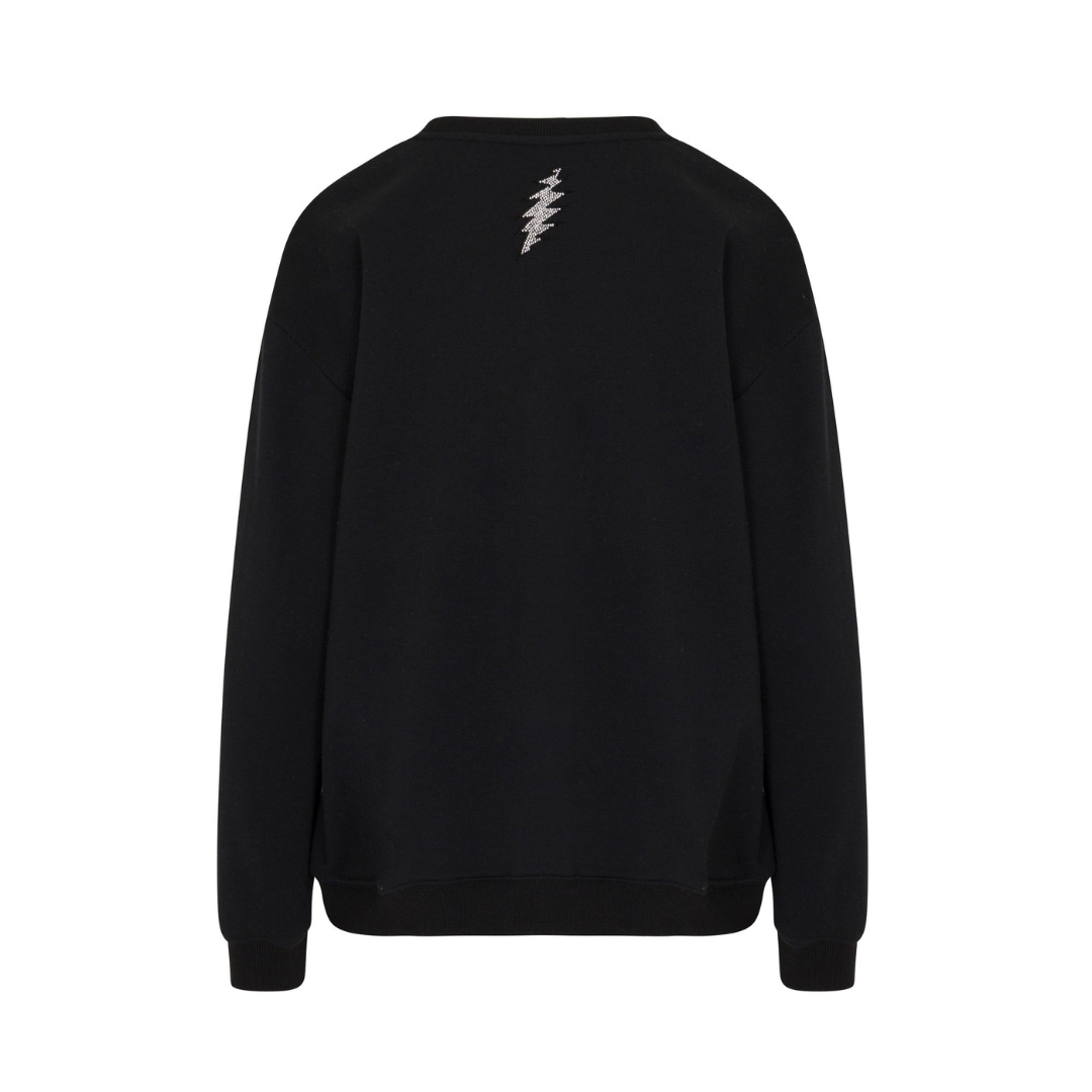 Back view of Grateful Dead rhinestone Stealie relaxed sweatshirt in solid black