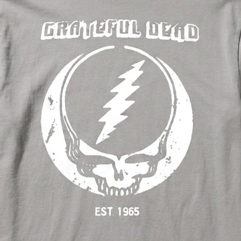 Close-up of the Steal Your Face print on a gray long-sleeve t-shirt
