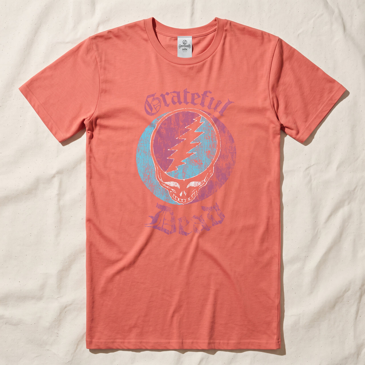 Grateful Dead Stealie Stamp Tee - Bright Salmon